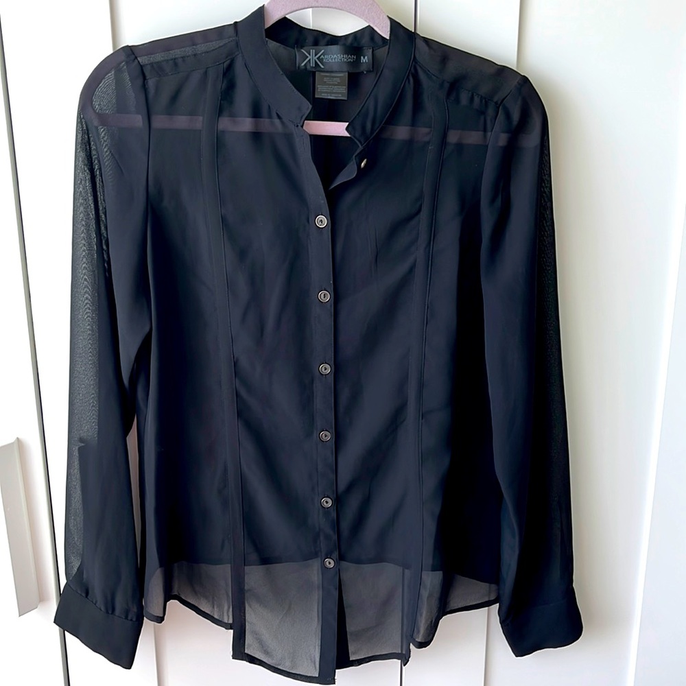 Kardashian Kollection Sheer Black button down blouse medium